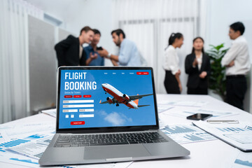 Online flight booking website provide brisk reservation system . Travel technology concept .