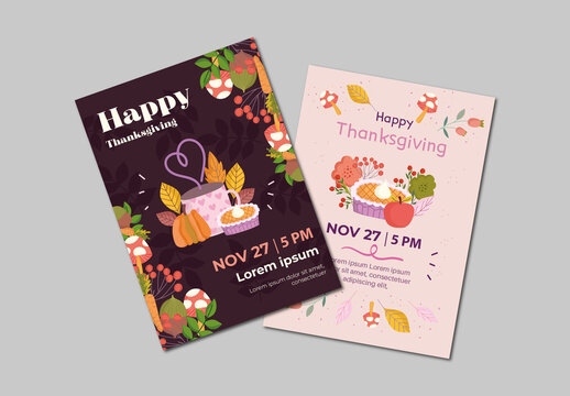 Elegant Dark Brown and Pink Thanksgiving Flyer Template