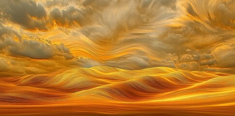 Golden waves sweep beneath a sky of swirling clouds
