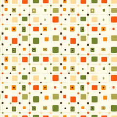 Obraz premium This retro-inspired design features a structured arrangement of rectangles, squares, and dots in a warm, earthy palette of orange, green, beige, and brown.