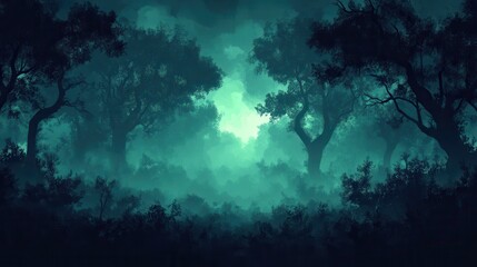Obraz premium Enigmatic forest path, moonlit night, mysterious background, fantasy game backdrop