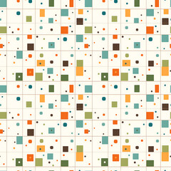 Obraz premium This timeless pattern features a grid of small, multicolored tiles in muted shades of orange, green, beige, and cream. 