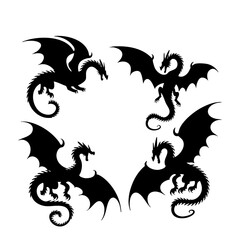 Fototapeta premium Dragon Silhouette Set – Majestic Flying Creatures