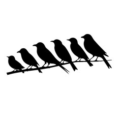 Birds Perched on a Branch – Silhouette of Seven Birds