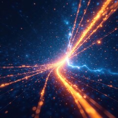 Obraz premium Fast-moving streaks of light, electric blue and gold, shine, plasma, flash