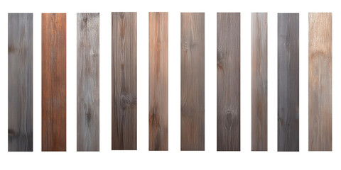 A set of wooden boards of different textures and colors, cut out on a transparent background, png