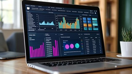 Display of data analytics shown on a modern laptop setup, highlighting key performance metrics and insights