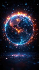 Obraz premium Global Network: Illuminated Connections, Worldwide Data Flow