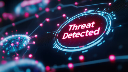 Cybersecurity alert with futuristic holographic interface and network virus threat detection