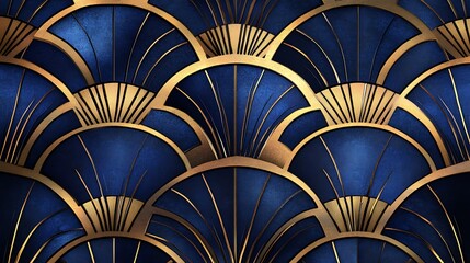 Art Deco Gold and Blue Fan Pattern