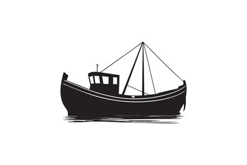 Fishing boat silhouette vector with white background
