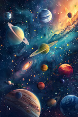 Artistic Illustration of Planets in our Solar System and Outer Space