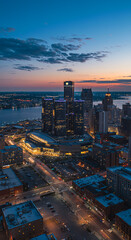 Detroit Skyline at Dusk: Cityscape Lights & Evening Glow - Motor City Beauty!