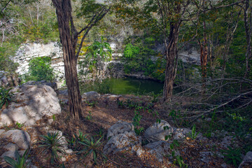 Sacred cenote at the archeological site Chichen Itza, Mexico