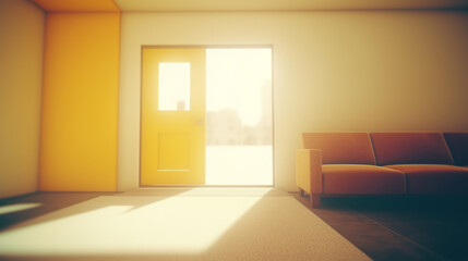 Fototapeta premium A vibrant lemon yellow velvet sofa with tufted backrest and brass legs