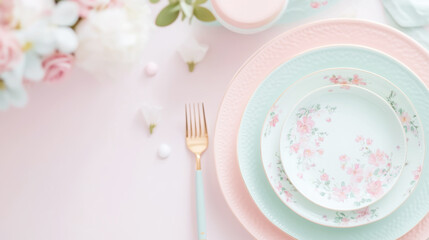 Elegant floral pastel dining plate set for spring table decor and home elegance