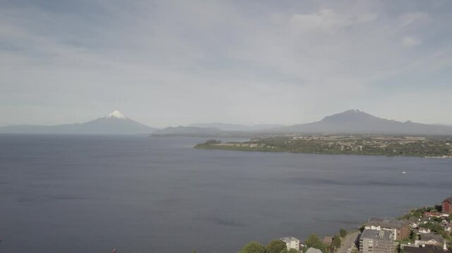 Aerial drone images of the city of Puerto Varas, Lakes region, Chile