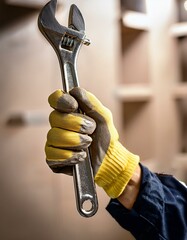 A construction worker's hand holding a tool, labor day