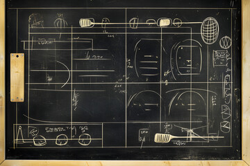 Hand drawn hockey tactic plan on blackboard, sports concept