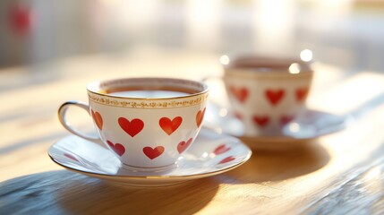 Fototapeta premium Tea Set with Heart Motifs on Fine Porcelain