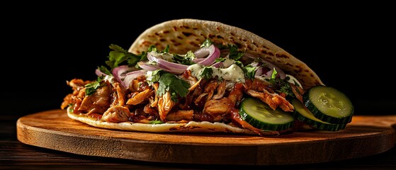 Savory Side View of a Chicken D�ner with Greens, Cucumber, and Tomato