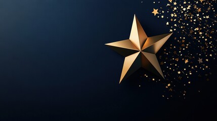 Obraz premium A golden star encircled by gold stars on a black backdrop, sprinkled with gold confetti