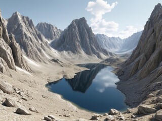 lake between mountains