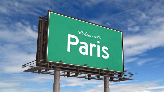 Welcome To Paris Road Sign. Airplane Landing Paris France.