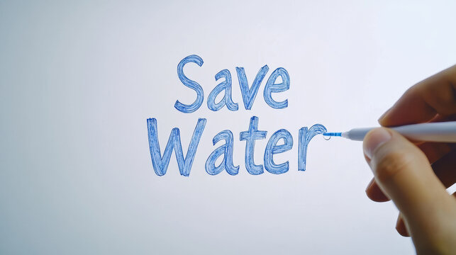 World Water Day environment education. Save Water written with blue ink on white background - Powered by Adobe