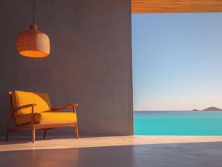 Relaxing modern lounge chair coastal retreat interior design minimalist space daylight serenity