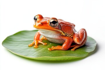 Naklejka premium Orange frog sitting on a lily pad surrounded by water droplets