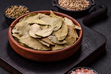 Dried bay leaves, spice, seasoning for cooking at home