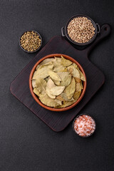 Dried bay leaves, spice, seasoning for cooking at home