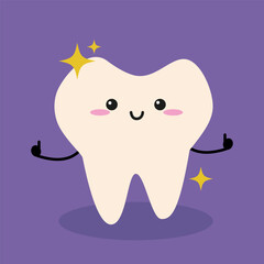 Happy Shiny Tooth with Sparkles Cute Dental Illustration
