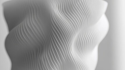 Abstract white sculpted form, wavy lines, studio shot, clean background, design texture
