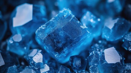 Obraz premium Blue salt crystals macro close-up, texture background