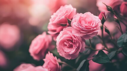 lovely pink rose with bokeh light, romantic sweet flower background