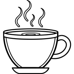 Tea cup icon, minimalist design, side view, steam rising, orange background, flat illustration style, beverage graphic, simple shapes, bold colors, vector art, coffee shop logo inspiration