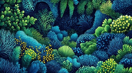 Lush Deep-Sea Coral Reef, Underwater Ecosystem, Vibrant Marine Life, Background Texture, Design