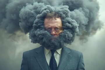 A businessman overwhelmed by thoughts  the struggles of overthinking in a corporate world