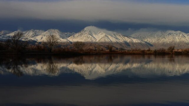 Eastern Sierra Mountain Range During Winter Storm