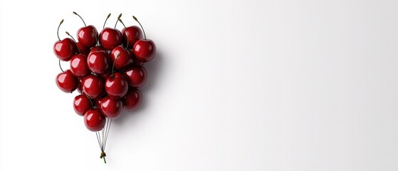 Fresh Red Cherries Arranged Aesthetically on a White Background