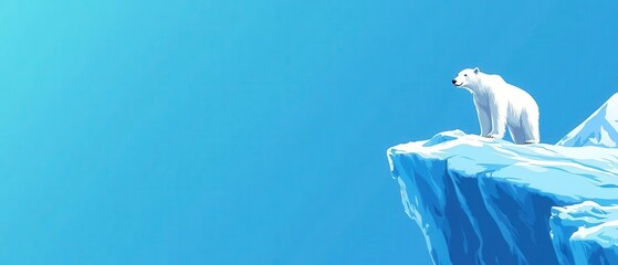 Majestic Polar Bear on Iceberg Against Clear Blue Sky Background