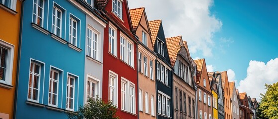 Obraz premium Vibrant Row of Colorful Houses with Charming Architectural Details