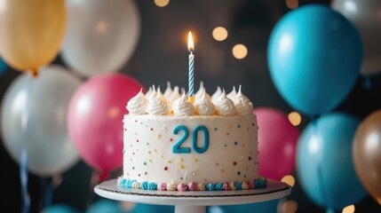 Celebrating a milestone birthday with a beautiful cake decorated for a joyous occasion. 20th