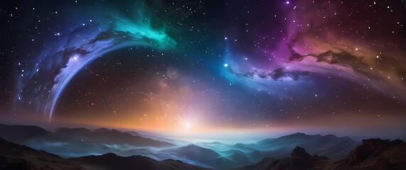 Obraz premium Enchanting portrayal of an ethereal dreamscape filled with colorful stars and moons inviting viewers to explore the wonders above
