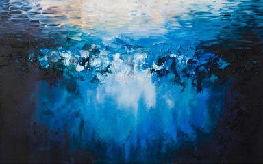 Abstract underwater artwork with blue hues. Generative AI