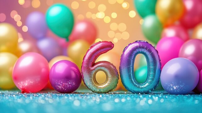 Celebration of a remarkable 60th birthday with colorful balloons and shining decorations
