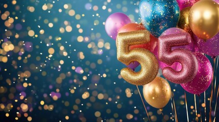 Celebration filled with colorful balloons and sparkling decorations for a 55th birthday milestone event