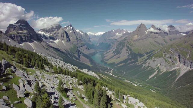 Majestic mountain peaks towering around pristine turquoise waters of alpine lake in mount assiniboine provincial park, showcasing rugged canadian wilderness beauty